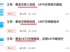 王导：昨日黄金空单三连胜，1677下方继续空